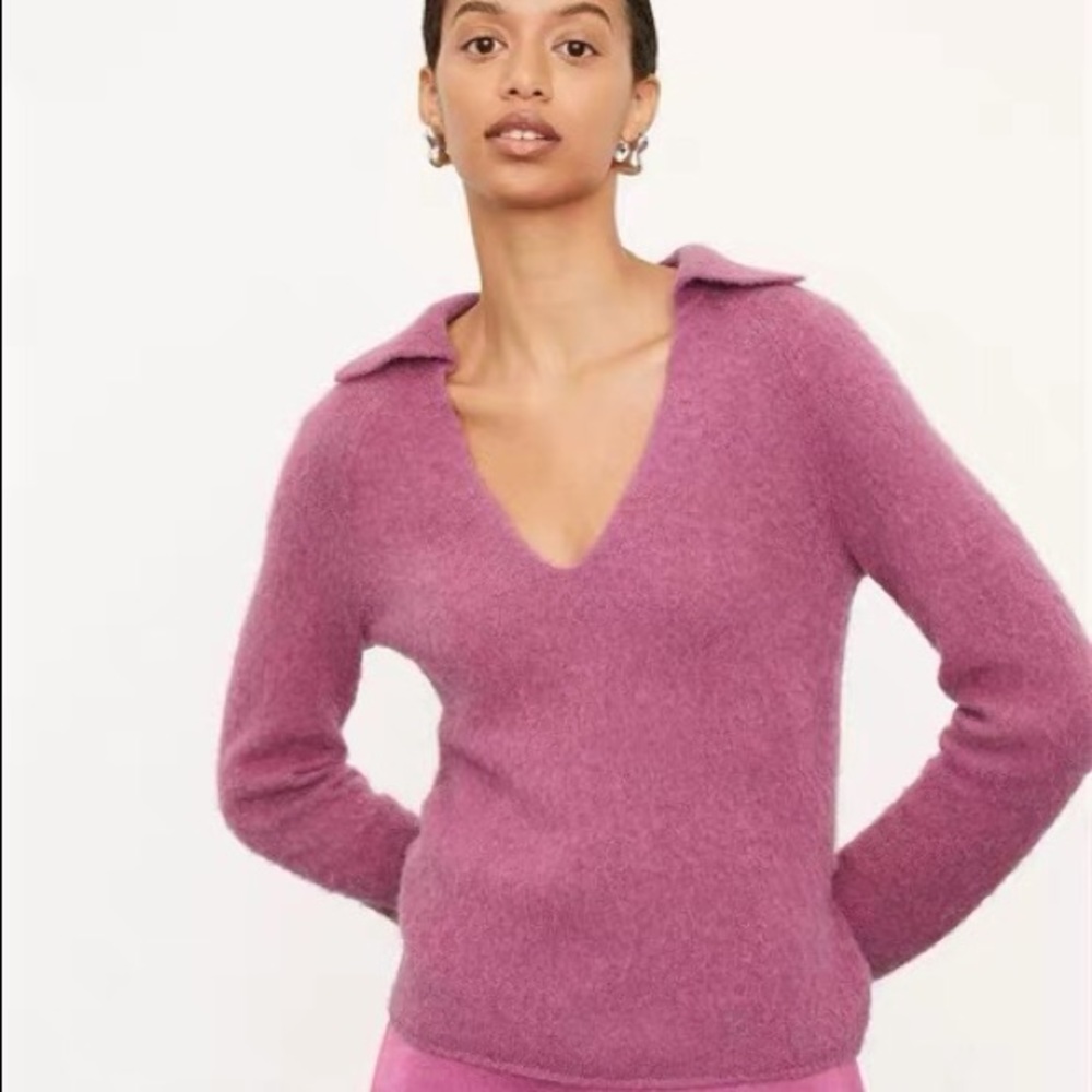 NWT Vince Brushed Wool-Blend Polo Sweater Pink Size XXS